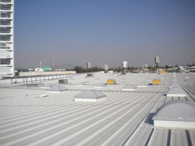 Prismatic skylights installed on an industrial building roof