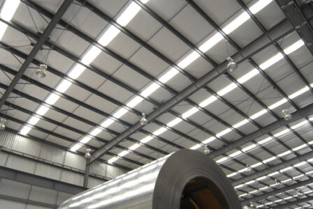 Translucent panel lighting the interior of an industrial building